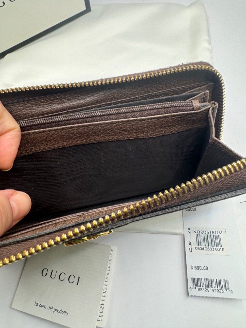 Authentic Gucci Ophelia Wallet Zip Around Web Stripe W Box and Dust Bag - Picture 11 of 15